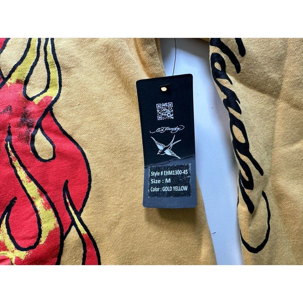 NWT Ed Hardy Retro Fire Tiger Tattoo Golden Yellow Hoodie Sweatshirt Mens Medium - Picture 7 of 9